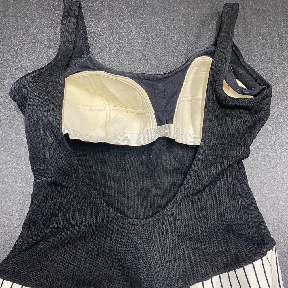 VINTAGE 30S ONE PIECE SWIMSUIT BLACK STRIPES GINGHAM ROCKABILLY PINUP RARE - Picture 8 of 10